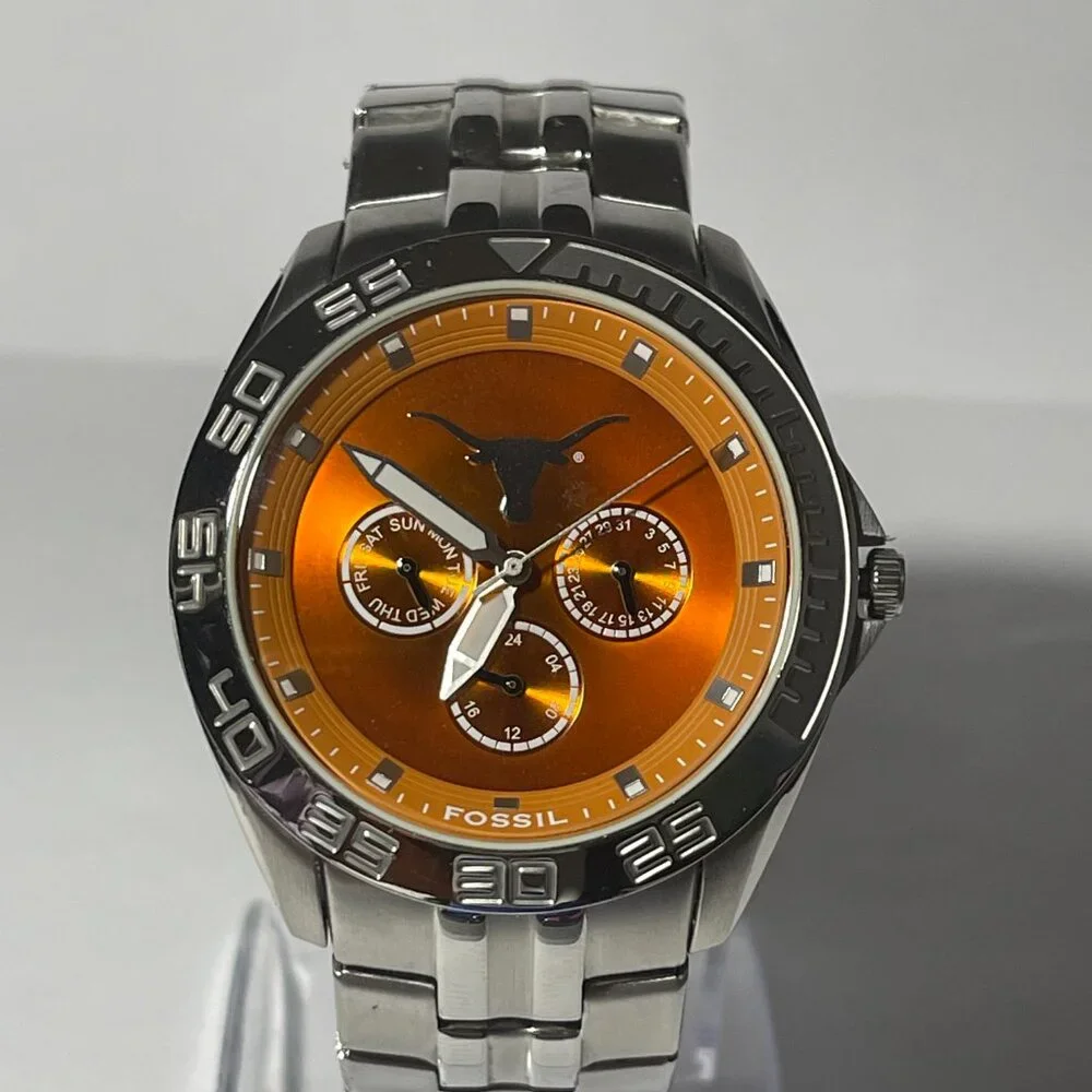 Texas Longhorns NCAA Stainless-Steel Chronograph Watch by Fossil NEW (RARE)